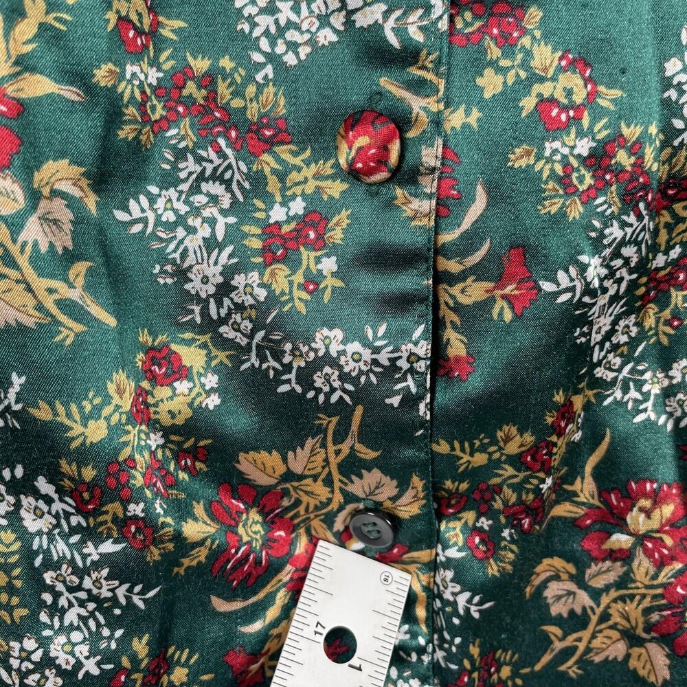 Victorias Secret Pajama Top Womens S Green Floral Satin Kimono Quilted Button - Picture 3 of 8